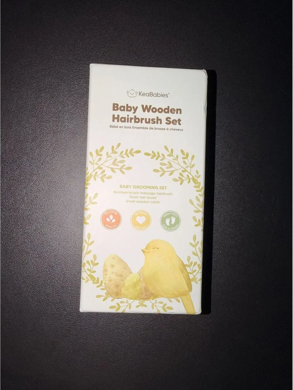 KooBaaBoo Baby Wooden Hairbrush Set - Natural Soft Bristle Grooming Kit for Newb
